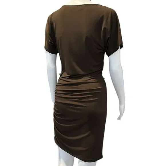 Michael Michael Kors XS Brown Ruched Lace-Up Grommet Bodycon Mini Dress - Picture 3 of 9